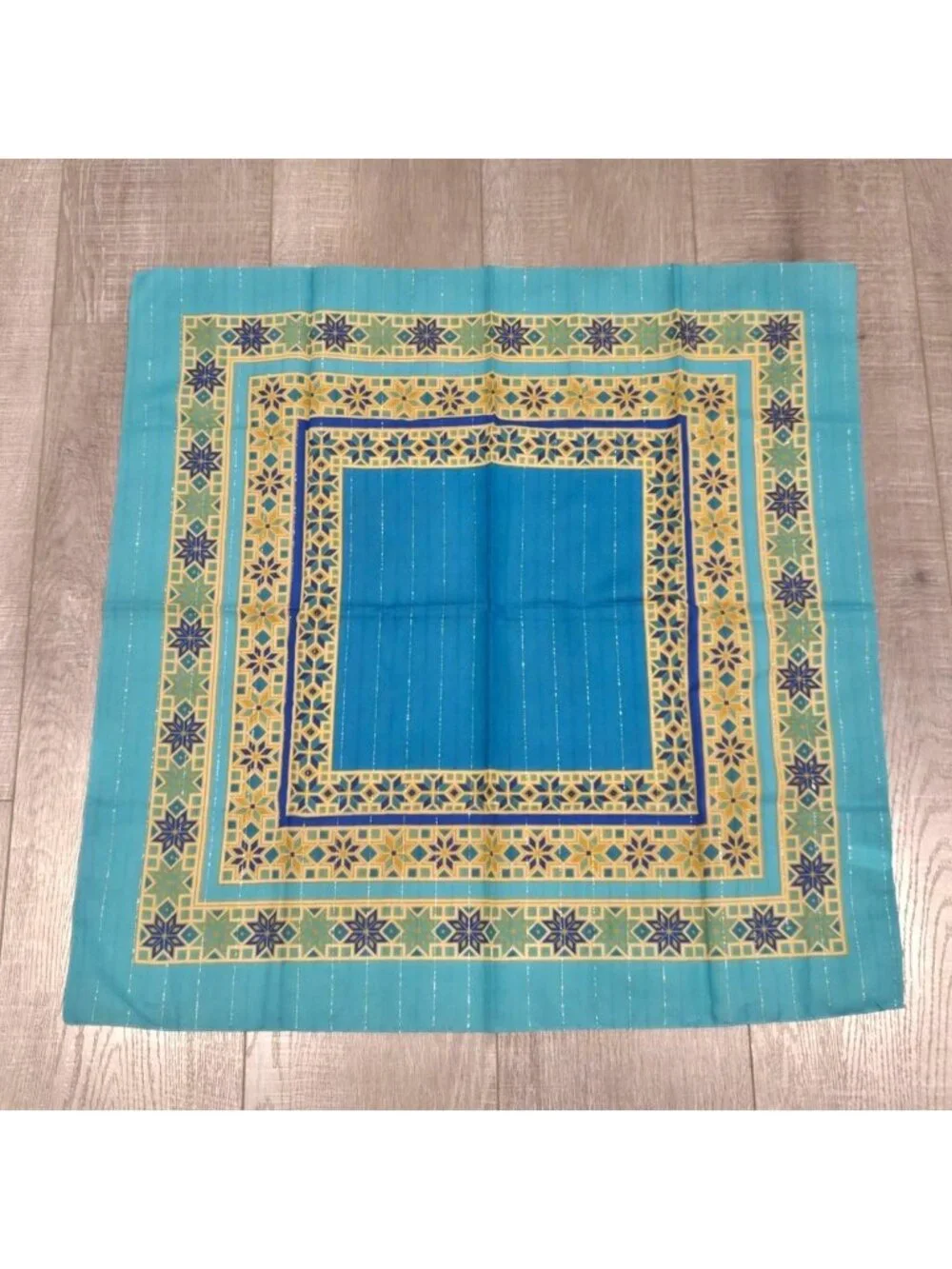 Vtg Berkshire Scarf Made in Italy Bright Blue Mosaic Geometric Square Polyester